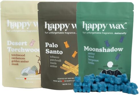 مجموعة Happy Wax Wanderlust تذوب شمع الصويا الطبيعي المعطر - إجمالي 6 أونصة. من ذوبان الشمع المعطر، تتضمن المجموعة 2 أونصة من بالو سانتو، و2 أونصة من خشب الشعلة الصحراوية، و2 أونصة من ظلال القمر in Saudi Arabia
