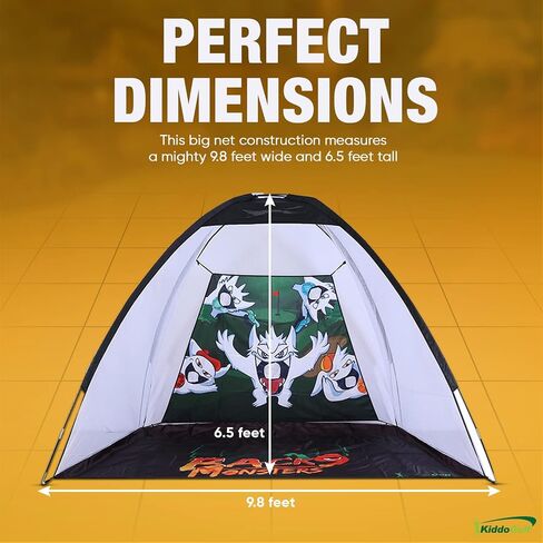 Golf Hitting Net for Kids - Fun Pop Up Chipping Driving Practice with Cute Monster Illustrations, Side Nets, Target Cloth, Carry Bag. Large 9.8x6.5 Feet Ideal for Indoors & Backyard in Saudi Arabia