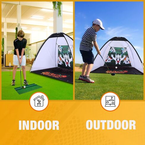 Golf Hitting Net for Kids - Fun Pop Up Chipping Driving Practice with Cute Monster Illustrations, Side Nets, Target Cloth, Carry Bag. Large 9.8x6.5 Feet Ideal for Indoors & Backyard in Saudi Arabia