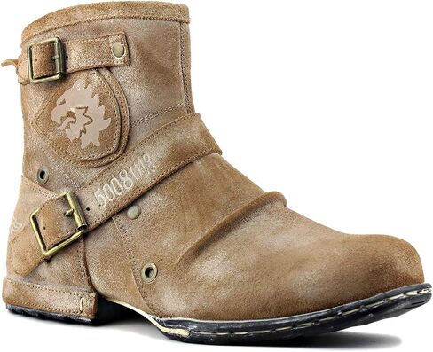 COWSDELLA Leather Casual Motorcycle Combat Chukka Western Dress Ankle Boots for Men with Side Zipper CD-5008-1-ABNHD in Saudi Arabia