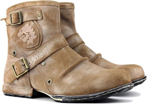 COWSDELLA Leather Casual Motorcycle Combat Chukka Western Dress Ankle Boots for Men with Side Zipper CD-5008-1-ABNHD in Saudi Arabia
