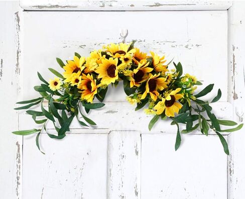 BESPORTBLE Artificial Sunflower Swag Door Decorative Fake Flower Wreath Wall Hanging Flower for Front Door Wedding Home Floral Decorative in Saudi Arabia