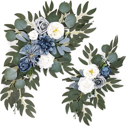 2pcs Flower Swags for Wedding Arch, Artificial Wedding Arch Flowers with Green Leaves, Flower Arch Decor, Rustic Artificial Floral Swag for Wedding Ceremony Floral Decor(Blue) in Saudi Arabia