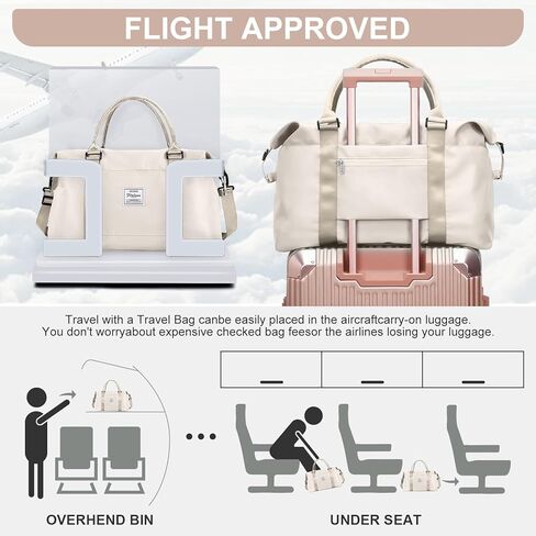 حقيبة سفر للنساء، حقيبة حمل لعطلات نهاية الأسبوع حقيبة حمل طوال الليل مع حقيبة رياضية بأكمام ترولي مع جيب مبلل للأغراض الشخصية، حقيبة سفر للتمرين، حقيبة من القماش الخشن باللون البيج والأخضر in Kuwait