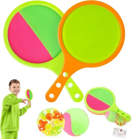 Toss Catch Ball Toy Set: Outdoor Games for Kids with 2 Paddles 2 Balls Outside Toys Beach Backyard Games Activities for Ages 3-12 (Green) in Saudi Arabia