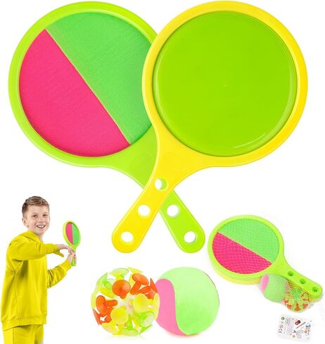 Toss Catch Ball Toy Set: Outdoor Games for Kids with 2 Paddles 2 Balls Outside Toys Beach Backyard Games Activities for Ages 3-12 (Green) in Saudi Arabia