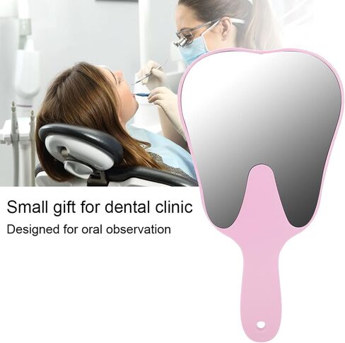 Dental Mirror Tooth Shaped Mirror Cute Handle Dental Mirror Hand Mirror Dental Accessory Suitable for Dental Office Hospital(Pink) in Saudi Arabia