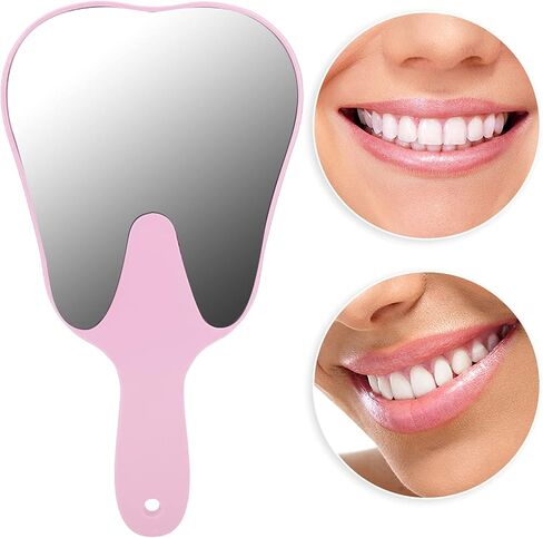 Dental Mirror Tooth Shaped Mirror Cute Handle Dental Mirror Hand Mirror Dental Accessory Suitable for Dental Office Hospital(Pink) in Saudi Arabia