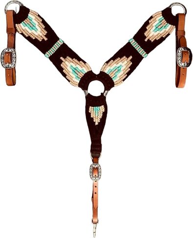 Cheval's International Western Mohair Horse Breast Collar, Handmade Premium Wool & Leather Equestrian Tack, Adjustable, Durable & Comfortable Saddle Breastplate for Horses - Blue, Full in Saudi Arabia