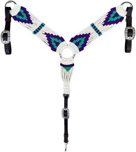 Cheval's International Western Mohair Horse Breast Collar, Handmade Premium Wool & Leather Equestrian Tack, Adjustable, Durable & Comfortable Saddle Breastplate for Horses - Blue, Full in Saudi Arabia