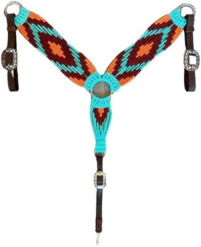 Cheval's International Western Mohair Horse Breast Collar, Handmade Premium Wool & Leather Equestrian Tack, Adjustable, Durable & Comfortable Saddle Breastplate for Horses - Blue, Full in Saudi Arabia