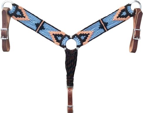 Cheval's International Western Mohair Horse Breast Collar, Handmade Premium Wool & Leather Equestrian Tack, Adjustable, Durable & Comfortable Saddle Breastplate for Horses - Blue, Full in Saudi Arabia