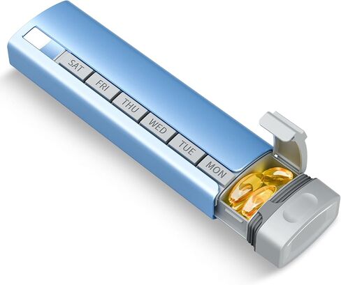 منظم حبوب منع الحمل لمدة 7 أيام، صندوق حبوب منع الحمل اليومي من سبائك الألومنيوم الفاخر من بيتيفي، حقيبة حبوب سفر أسبوعية، حامل حبوب لطيف لحمل الفيتامينات والأدوية والحبوب والمكملات الغذائية (أسود) in Kuwait