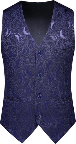 MOGU Mens Slim Fit Suit Vest Black White Floral Waistcoat in Saudi Arabia