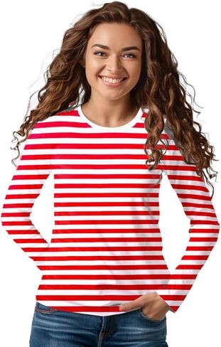 Ipuang Girl's Crew Neck Long Sleeve Cotton Stripe Tee Shirt in Kuwait