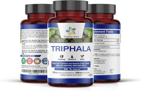 Premium Triphala Capsules. 150 Veg HPMC Capsules 1500mg per Serving. Made with Nutritious Triphala. Natural Digestion and Colon Cleanse Support. 100% All Natural. in Saudi Arabia
