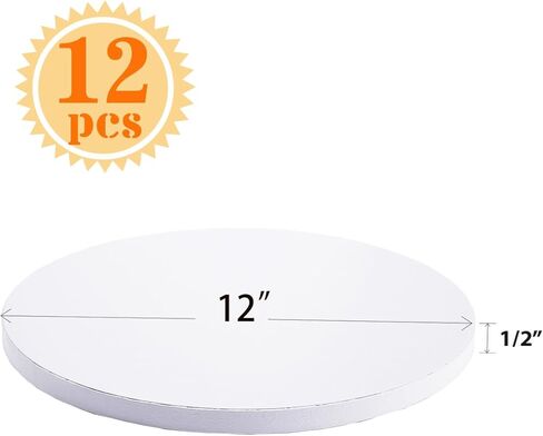 ألواح كيك دائرية مقاس 12 بوصة - بيضاء متينة بسمك 1/2 بوصة - 12 قطعة من دوائر الكيك القوية المقاومة للدهون للكعك ذو الطبقات الثقيلة in Kuwait
