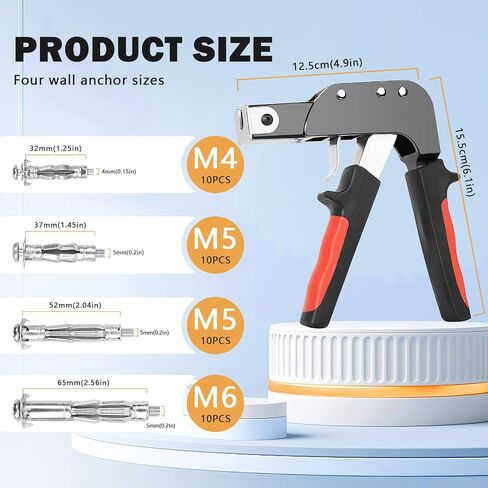 Hollow Wall Anchor Heavy Duty Wall Anchor Gun Metal Setting Tool for Drywall Plaster Walls Metal Cavity Anchor Plasterboard Fixing Screws Kit for Hollow Wall, 40pcs Molly Bolts in 4 Sizes in Saudi Arabia