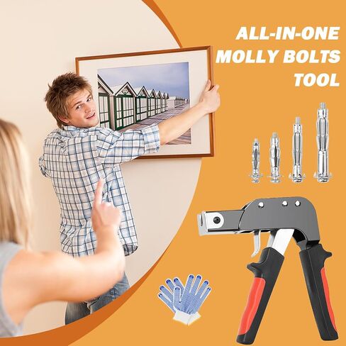 Hollow Wall Anchor Heavy Duty Wall Anchor Gun Metal Setting Tool for Drywall Plaster Walls Metal Cavity Anchor Plasterboard Fixing Screws Kit for Hollow Wall, 40pcs Molly Bolts in 4 Sizes in Saudi Arabia