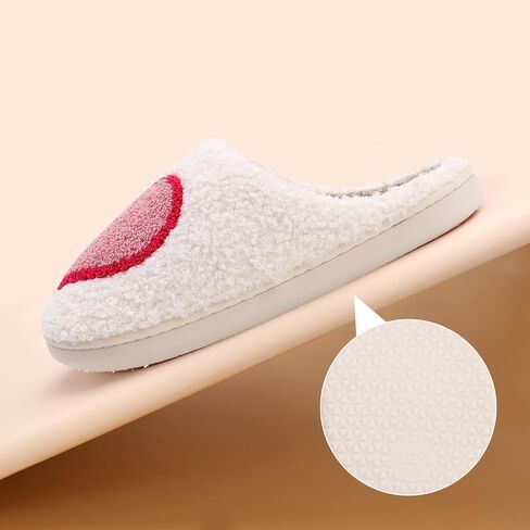 Happy Smile Face Slippers House Slippers for Women Cute Cartoon Design, Soft Plush, Cozy, with Evil Eyes, Strawberry Heart, Indoor/Outdoor in Saudi Arabia