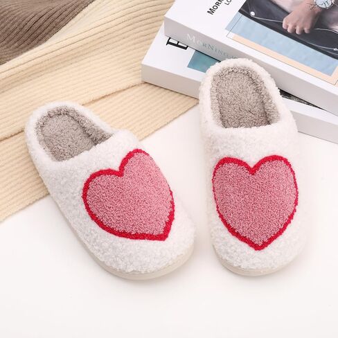 Happy Smile Face Slippers House Slippers for Women Cute Cartoon Design, Soft Plush, Cozy, with Evil Eyes, Strawberry Heart, Indoor/Outdoor in Saudi Arabia