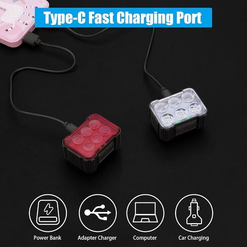 مجموعة 4 مصابيح دراجة قابلة لإعادة الشحن عبر USB، إضاءة أمامية وخلفية فائقة السطوع للدراجة، مصابيح خلفية مع بقعة داخلية وإضاءة فيضانات خارجية، ضوء أمان للدراجة، مصابيح دراجة مقاومة للماء Ipx4 in Saudi Arabia