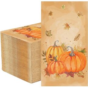 50 PCS Fall Pumpkin Guest Napkins Thanksgiving Disposable Hand Towels Farmhouse Pumpkin Paper Napkin Watercolor Maple Leaf Decorative Dinner Napkins for Autumn Thanksgiving Harvest Party Supplies