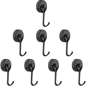 Donanim Black Magnetic Hooks, Heavy Duty 30LBS Neodymium Strong Magnets Hook Hold for Indoor Outdoor Hanging, Refrigerator, Grill, Kitchen Kitchen Tools Hanging, 8 Pack