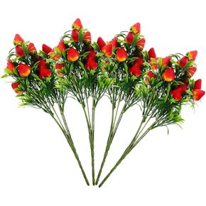 4Pcs Simulation Strawberry Bouquet Wedding Decor Faux Flower Arrangements Light House Decorations for Home Fruits for Decoration Strawberry Branch Fake String Office PVC Household