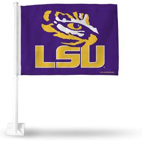 Rico Industries NCAA LSU Tigers Exclusive Double Sided Car Flag - 16" x 19" - Strong Pole That Hooks onto Car/Truck/Automobile