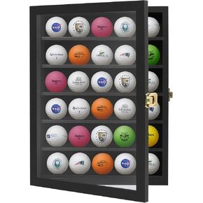 Americanflat Golf Ball Display Case in Black - Wall Display Case for 30 Treasured Golf Balls - Composite Wood with Glass Cover Golf Ball Holder - Hanging Hardware Included for Wall or Shelf