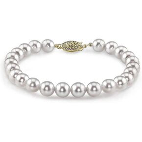 The Pearl Source 6-6.5mm White Japanese Akoya Cultured Pearl Bracelet for Women with 14K Gold