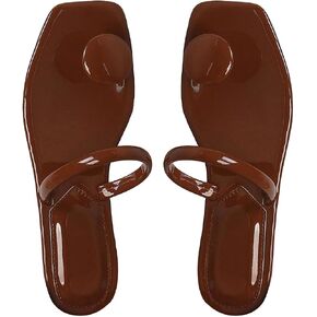 SweatyRocks Women's PU Leather Open Square Toe Thong Sandals Round Decor Outdoor Flat Sandals in Kuwait