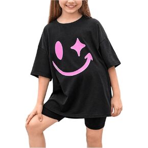 Floerns Girls 2 Piece Outfit Graphic Print Half Sleeve Tee Shirt and Biker Shorts