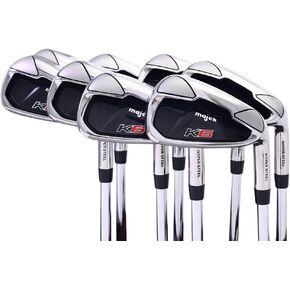Majek K6 Iron Set +1 inch Over Big & Tall Men's 8-Piece Set (4-PW, SW) Right Handed Steel Shaft Regular Flex R Flex Club (Tall 6'0"+ / +1" Over) with Midsize Black Pro Velvet Grips