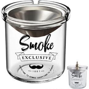 Glass Ashtray for Outside Patio | Smokeless Ash Tray Outdoor/Indoor | Cigar Ashtray with Lid