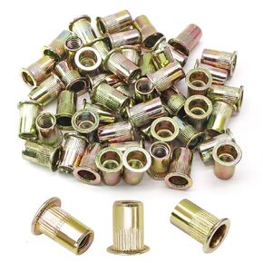 30 Pcs 3/8"-16 UNC Rivet Nuts, Carbon Steel Zinc Plated Rivet Nut, Knurled Flat Head Threaded Insert Blind Rivet Nut