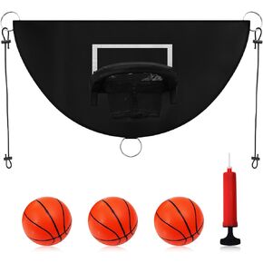 Trampoline Basketball Hoop, Breakaway Rim for Dunking Trampoline Basketball Attachment with Mini Basketballs Trampoline Accessory for Kids Adults Indoor Outdoor Use (Black)
