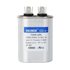7.5uF 7.5 MFD 370V/440V CBB65 Dual Run Oval Start AC Capacitor for AC Motor Start, Fan Start, Heat Pump, Condenser Straight Cool