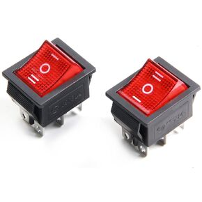 Fielect 2Pcs 6 Pin 3 Position Boat Rocker Switch ON/Off/ON DPDT Rocker Switch with Red Light for Car Auto Boat Rocker Toggle Switch Snap AC 15A/250V 125V/20A