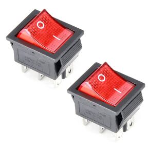 Fielect 2Pcs ON/Off Boat Rocker Toggle Switch 6 Pins 2 Position AC 250V/16A 125V/20A Toggle Switch with Red Light