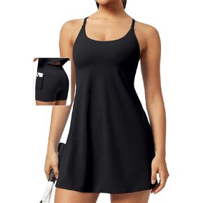 Ewedoos Tennis Dress Easy Peezy Dress Womens Athletic Dress Built-in Shorts & Bra U Neck Adjustable Straps Workout Dress