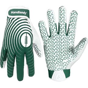 HANDLANDY Youth Football Gloves, Sticky Wide Receiver Gloves for Kids & Adult, White and Gold Stretch Fit Football Gloves
