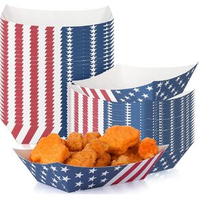 Gejoy 100 Pieces 2 lb Paper Food Tray 4th of July Paper Nachos Trays Disposable Patriotic Party Trays for Serving Food Paper Food Boats for Independence Day Memorial Veteran's Day (Patriotic Gnome)