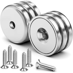 Strong Magnets with Holes, 10Pack 40LBS Neodymium Round Cup Magnets with Screws, Rare Earth Magnets for Wall Mounting, Disc Magnets Countersunk Hole for Kitchen Garage Holding Tools DIY Crafts