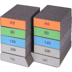 10 Pack Single Sanding Block, Washable and Reusable Sanding Sponge 80/100/120/180/220 Grit Sandpaper Block for Wood Drywall Metal Sand Paper Brick