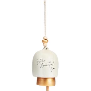 Demdaco Strong Beautiful You Gold Tone 5 inch Stoneware and Iron Inspired Bell