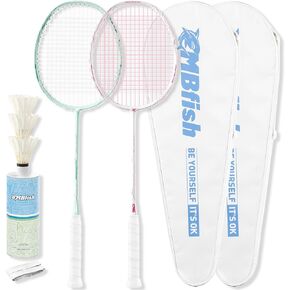 Badminton Racket Set with 2 Carbon Fiber Racquets 5U, 3 Shuttlecocks, 2 Racket Grip Tapes and 2 Badminton Bag - Perfect for Outdoor Games and Gym