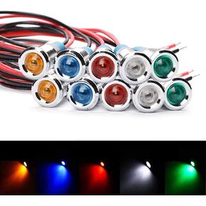 10pcs 6mm 1/4" LED Metal Indicator Light 12V Waterproof Signal Lamp Pilot Dash Directional Car Truck Boat with Wire