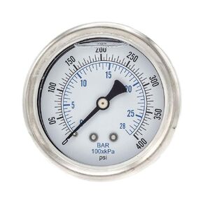 PIC Gauges 202L-204F Center Back Mount Glycerine Filled Pressure Gauge w/ SS Case/Bezel, Brass Internals, PC Lens, 2" Dial, 0/160 psi Range, 1/4" Male NPT